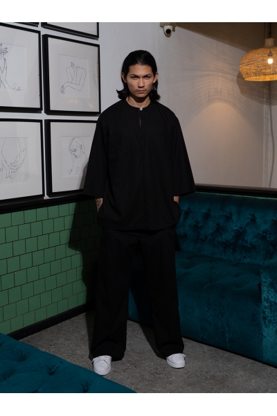 Hernang Kurta Set Loose, Black